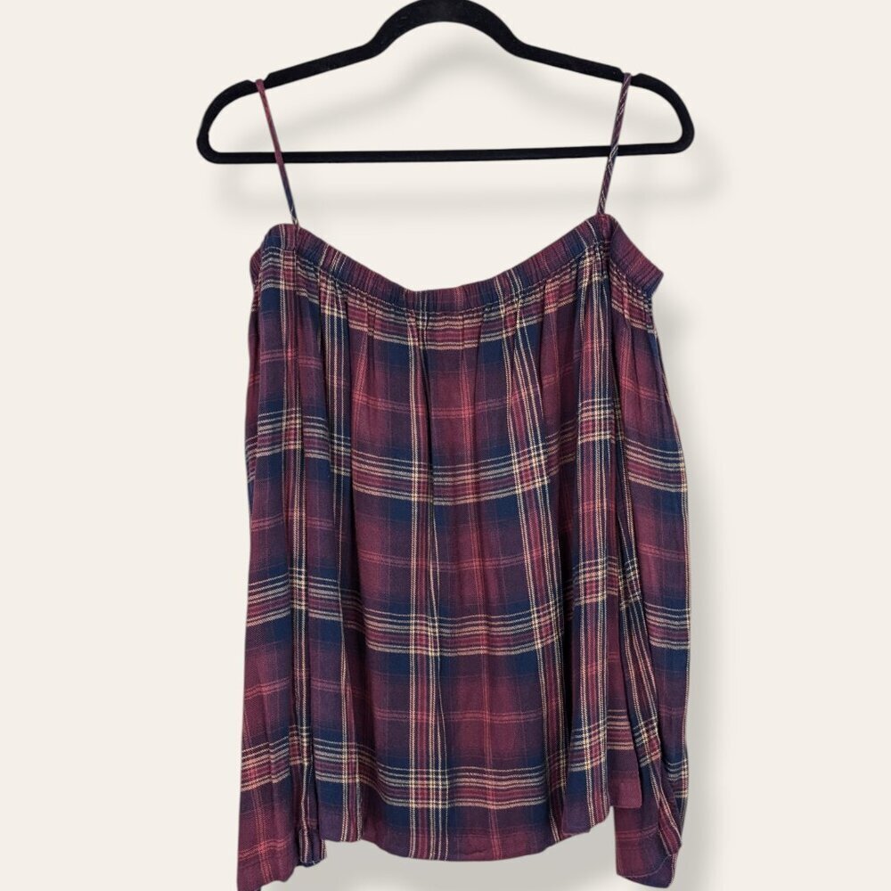 Cloth & Stone Red Plaid Off-Shoulder Top - Picture 5 of 7